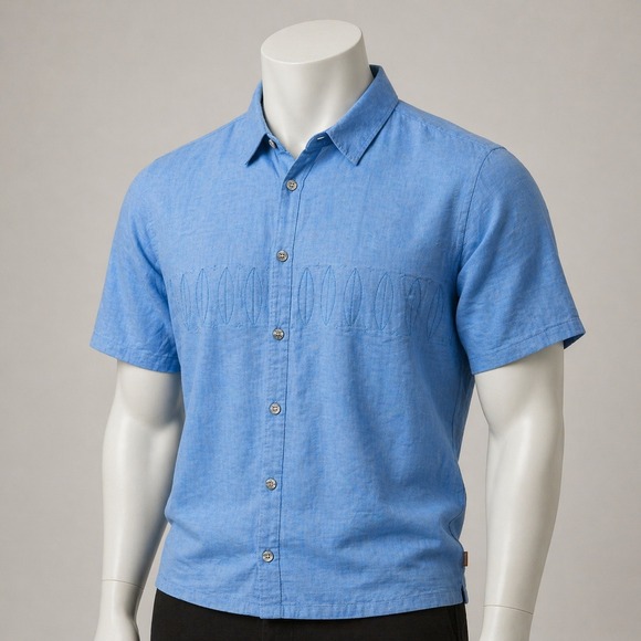 Quiksilver Waterman Collection Other - Quiksilver Waterman Collection Mens Blue Embroidered Short Sleeve Button Shirt M